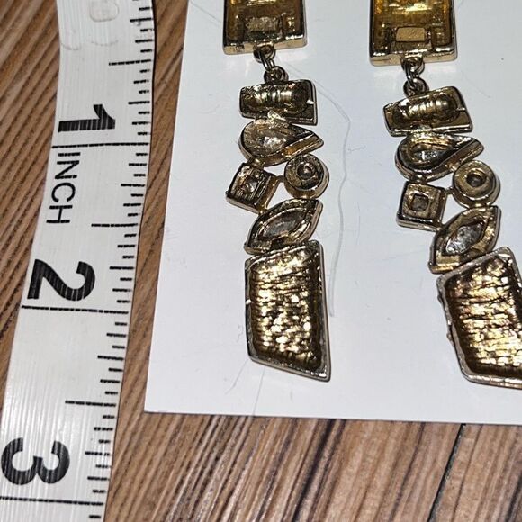 Linear Crystal Geometric Drop Earrings in Gold Post Backs For Pierced Ears - Picture 4 of 4